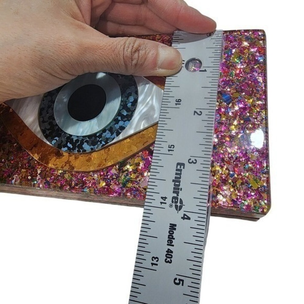 Evil Eye Clutch Womens Small Pink Glitter Statement Party Bag Boho Party Gala - Picture 5 of 10